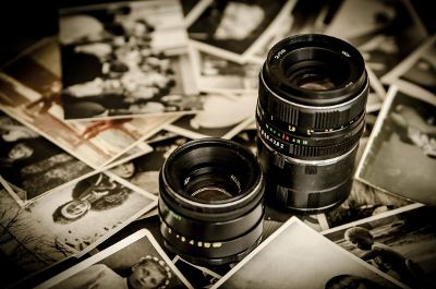 black and white photos on the table