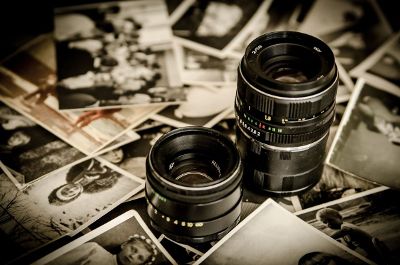 black and white photos on the table