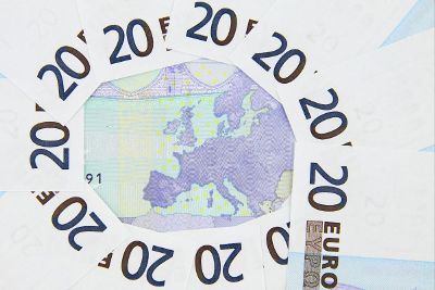 european map surrounded by euros