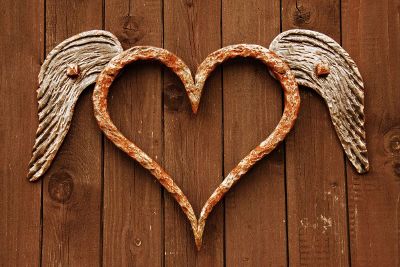 wooden heart decoration with wings