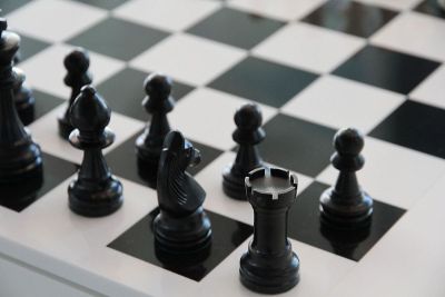 chessboard with black pieces set up