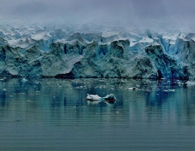 mountainous view from icy water