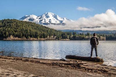 person observing a mountain