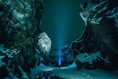 blue light in snow