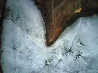frozen lake from above