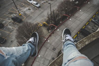 person sitting on roof