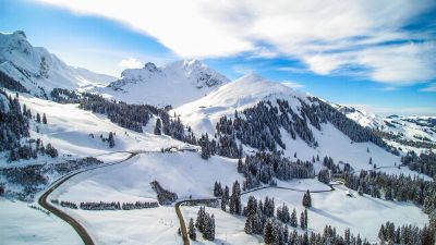 roads on a snowy mountain