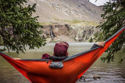 sitting in a hammock