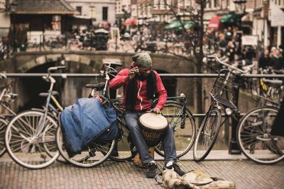 drummer on a bridge