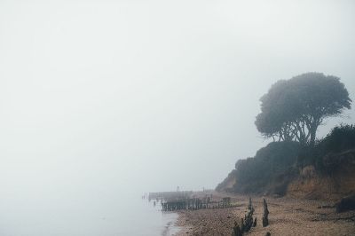 foggy ruined bay