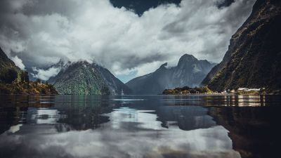 lake mirroring mountains