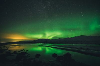 aurora borealis and mountains