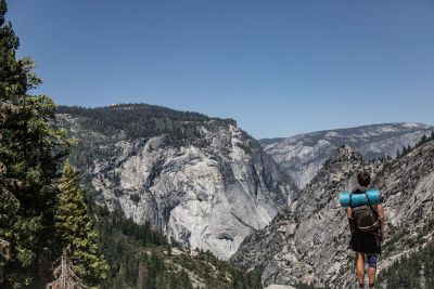 hiker on mountain view