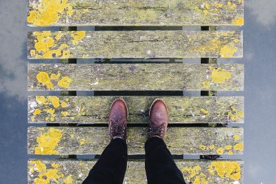 painted wooded walkway