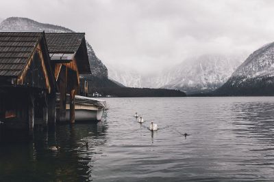 foggy mountain lake