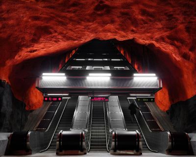 escalator on red cave