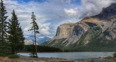 lake and clouds on mountain