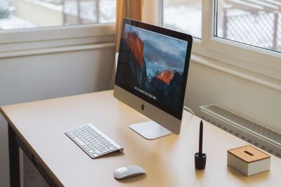 apple on a desk