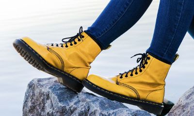 yellow boots on rock