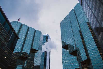 smoke between skyscrapers