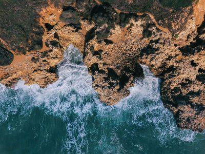 aerial view of rocky coast