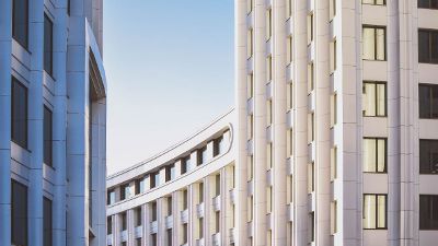 painting of white architectural buildings