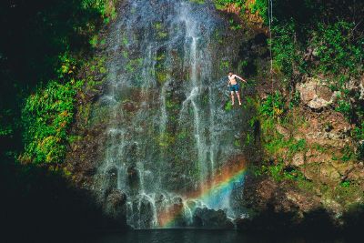 man diving in water