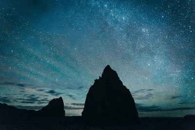 rocky outcropping against starry sky