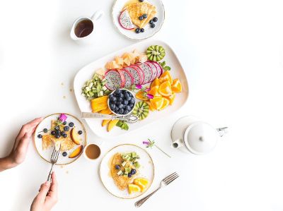 healthy fruit and crepe breakfast