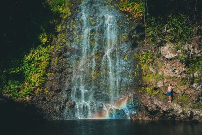 waterfall with rainbow