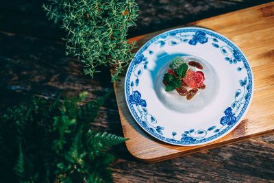 plate of food on wooden table