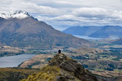 man looking at the mountain