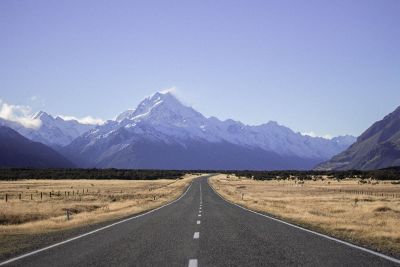 roadway towards mountains