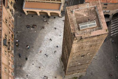 overhead view of city center