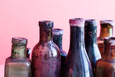 colorful dirty glass bottles