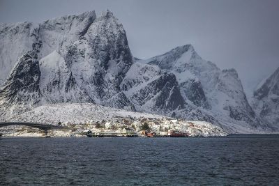 town below mountains